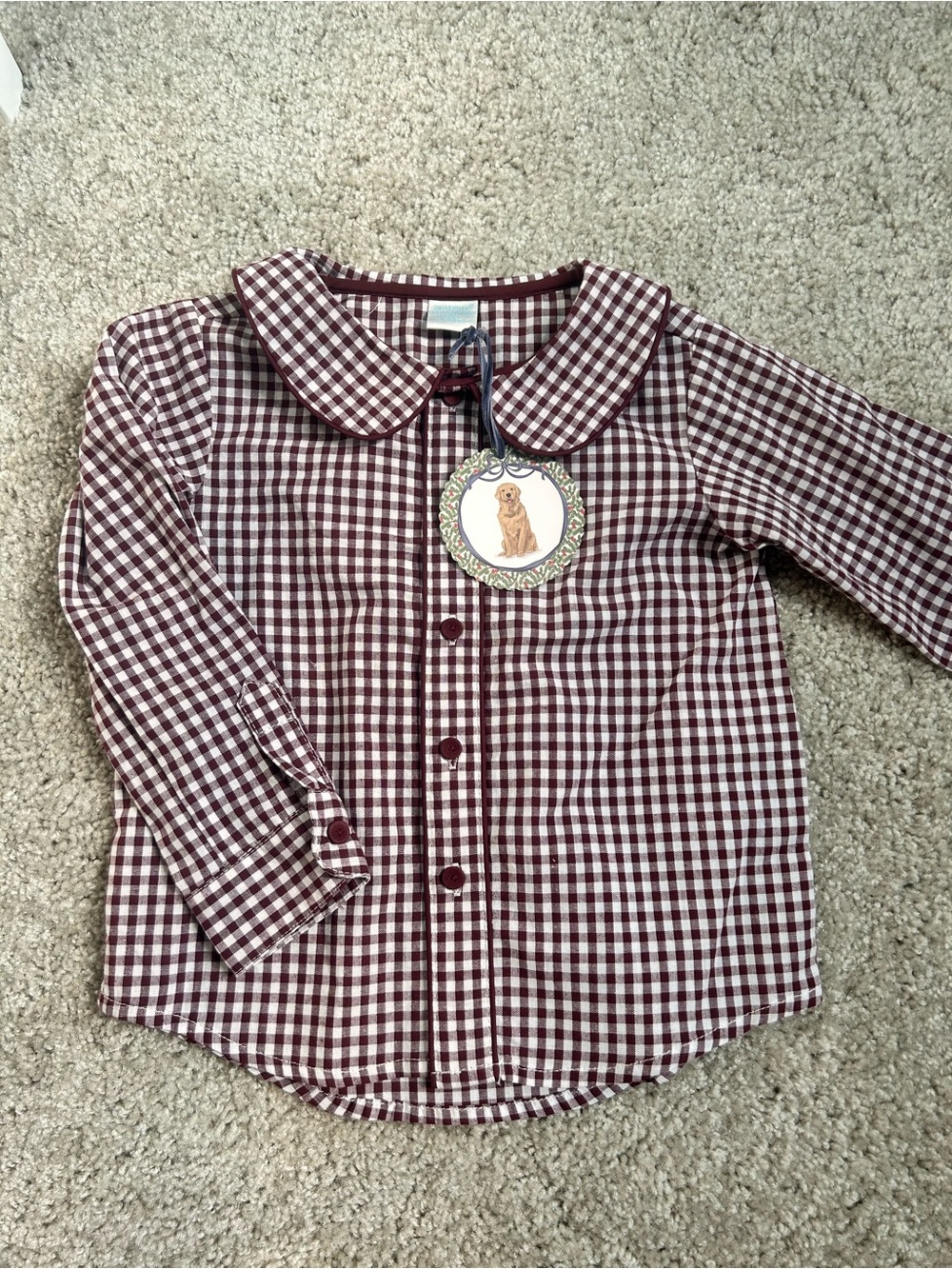 NWT Edgehill collection Burgundy and White Gingham Peter Pan Collar Shirt